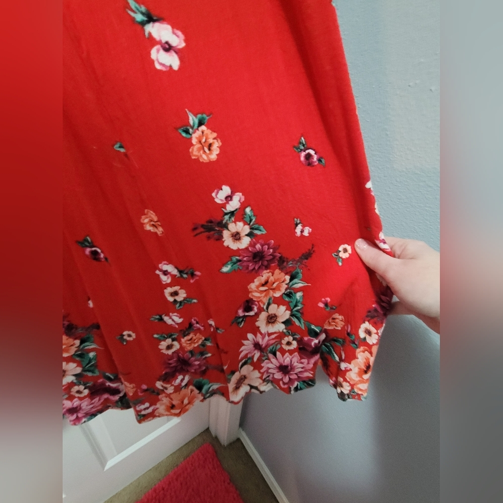 Torrid Vibrant Red Floral Midi Dress - Picture 3 of 5
